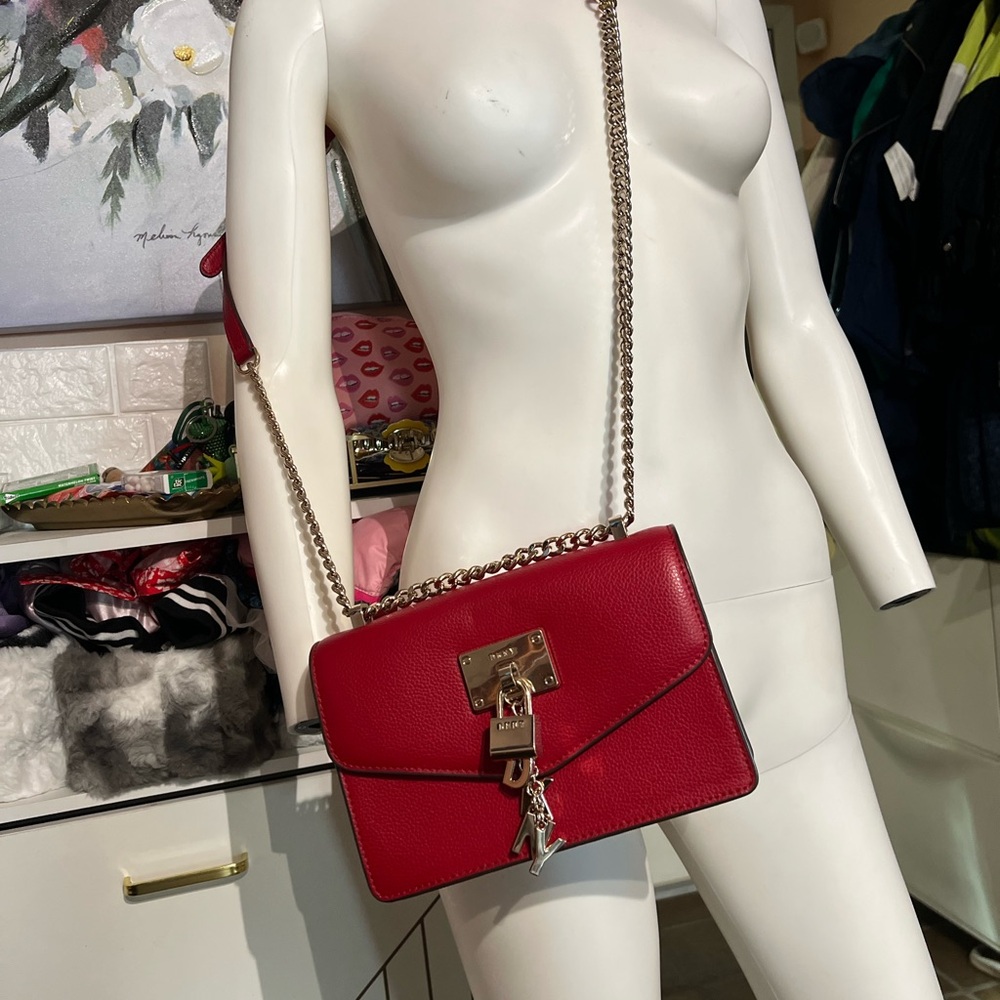 DKNY Red Crossbody Bag with Chain Strap